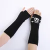 Halloween-Punk-Handschuhe, Unisex, Skelett-Schädel, Halbfinger-Handschuhe, leuchtet im Dunkeln, fingerlose Stretch-Strickhandschuhe für den Winter, RRE14500