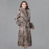 Pelliccia sintetica da donna ZDFURS Cappotto di coniglio double face Lungo Abbigliamento invernale da donna Lunghezza al ginocchio Polsini con colletto Cappotti sottili Donna 220926