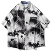 Men's Casual Shirts Mens Oversize Hawaii Short Sleeve 22SS Unisex Harajuku Tie Dying Letters Print Turn-Down Collar Women Blouse Tropica