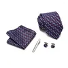 Bow Ties Silk Men Tie Hanky ​​Clips Cufflinks Necensions Set Classic Stripe Business Wedding Jacquard geweven accessoires