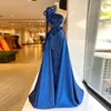 Royal Blue Prom -jurken met overskirts een schouderfeestjurken Vintage vloerlengte op maat gemaakte avondjurk