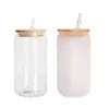 DHL 12oz 16 oz Sublimation Glass Beer Mugs with Bamboo Lid Straw Tumblers DIY Blanks Frosted Clear Can Cups Heat Transfer Iced Coffee Whiskey Glasses