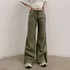 Women's Pants Street American Retro Fashion High Waist Lace Overalls Women Y2K 2022 Solid Color Loose Casual Straight Wide Leg