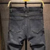 Мужские джинсы высокий бренд бренд Haremanching Осенняя зимняя мода все матч джинсовые брюки Мужские синие черные серого толстые брюки 220923