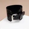 Adjustable Leather Bangle Cuff Pin Buckle Bracelet Wristand for Men Women Fashion Jewelry Black