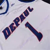 Mitch 2020 New NCAA College DePaul Blue Demons Maillots 1 Romeo Weems Basketball Jersey Blanc Tous Cousus Taille Hommes Jeunesse Adulte