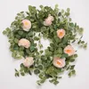 Decorative Flowers Artificial Camellia Peony Vine Eucalyptus Leaf Rattan Wedding Hall Wreath Layout Home Balcony Garden Plant Flower