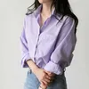 Chemisiers pour femmes Chemises Printemps Femmes Chemisier Rayé Col Rabattu Bureau Lady Tops Manches Longues Femmes Chemises Violet Clair Mode Femme Tops blusas 220923