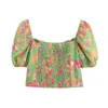 Koszulki damskie 2022 Kobiety Summer Pasteral Floral Print French Fruffled Sleeve Top Fashion Slimming Krótka koszulka