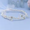 Headpieces Pearl Wedding Hairband med blommor Brudh￥r Vine Ribbon Wreath For Communion Girls Women Crystal Headdresses