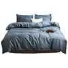 Bedding Sets Fourpece Bedding Cedding Algod￣o casal de cama dom￩stico Capture tampa bordada tubula￧￣o bordada de cama confort￡vel cor azul 220924