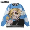 Men's Sweaters Harajuku complex cartoon anime jumper knitted sweater men's oversized winter Japanese boy pullover grandpa ugly sweater women's 220926