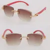 Big Stones Rimless Sunglasses Womans 3524012 Luxury Diamond Set Glasses Men Designer Wood Blinged-Out Sun Glasses Male and Female Red Wooden Metal Eyewear Size 58