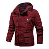 Men Casual Jacket Outdoor Breathable Autumn Windbreaker Hooded Bomber Jacket Mens Waterproof Hiking Military Outwear Coat Solid