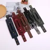 Gammal läder Bangle Cuff -knapp Justerbar flerskikts Wrap Armband Wristand för män Kvinnor Will och Sandy Fashion Jewelry