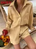 Women's Blouses Shirts OOTN Casual Holiday 2 Pieces Shorts Sets Summer Khaki Thin Cotton Linen Lapel Shirts Elastic Waist Loose Shorts Women Suits Cozy 220923