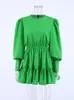 Sıradan Elbiseler Mnealways18 Fener Sleeve Vintage uzun O yaka kadınlar fırfır kısa mini pileli a-line fırfırlı bayan 220923