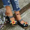 Kapcie Summer Flower damskie modne buty Rome Buty żeńskie antypoślizgowe osłony palec u nogi obcas