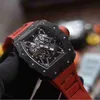 Superclone Luxury Mens Mechanics Watch Richa Milles Personality R RM035 동일한 중공 와인 배럴 풀 오염 기계적 시계 실리콘