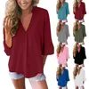 Blouzen voor dames shirts multicolor dames chiffon blouse tops zomer gewoon vel v nek ruches mouw vrouwelijke casual losse blouse shirts plus maat 220923