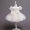 Flicka kl￤nningar baby puff ￤rmar f￶delsedagsfest kl￤nning prinsessan boutique boll kl￤nning barn stor b￥ge f￶r flickor dop vestidos
