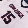 Митч 2021 Финал четыре Новой NCAA Gonzaga Jerseys 15 Clarke Basketball Jersey College White Size Youth Alll