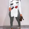 Retail Designer Women Tracksuits Christmas Outfits New Personalized Letter Printing Tops Split Hem Long Sleeve Slim Jogger Suit