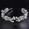 Headpieces Trendy Silver Rhinestone Pearl Crystal Headband For Bridal Crown Vintage Beads Wedding Hair Accessories Women Party Headpiece