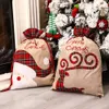 Borsa regalo natalizia in lino con sacco di Babbo Natale, borsa tote scozzese rossa con coulisse, decorazione festival WLY935