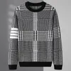 Men's Sweaters High end quality trend brand Plaid Wool clothes men's winter Korean fashion long sleeve sweater round neck Pullover 220924