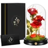 Fleurs décoratives ETEREAUTY Trois roses de fleurs dans un dôme en verre avec des pétales tombés 4 modes 30 lumières LED Boîte-cadeau de voeux pour la Saint-Valentin