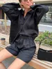 Women's Blouses Shirts OOTN Casual Holiday 2 Pieces Shorts Sets Summer Khaki Thin Cotton Linen Lapel Shirts Elastic Waist Loose Shorts Women Suits Cozy 220923