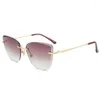 Sonnenbrille Luxus Strass Cateye Randlose Markendesigner Große Diamant Sonnenbrille Rosa Farbtöne Für Frauen Mode Brillen