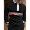 Herrpolos Autumn Men Polo Shirts Casual Fashion Long Sleeve Plaid Foaming Printing Turn-Down Collar Zippers Tees Mens U.S Big Size 220924