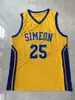 GLA TOP CALATE 1 DERRICK 25 Rose Jersey Simeon High Movie College Basketball Jerseys Blue Yellow 100% Stiched Size S-XXL