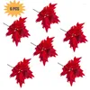 Decorações de Natal 6 PCs Folhas de flores artificiais Glitterr para árvore decorativa de decoração de folha falsa de folhas de natal