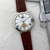 남자 시계 스테인레스 스틸 뚜르 비옹 4 바늘 42mm 럭셔리 브랜드 자동 기계식 시계 가죽 스트랩 카트 패션 문 페이즈
