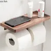 Toilet Paper Holders Metal Wood Tissue Wallmounted Shelf Black Walnut Roll Wall Storage Rack 220924