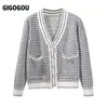 Women's Sweaters GIGOGOU Single Breasted Sweater Coat 2022 Autumn Winter Long Sleeve Casual Knitted Crop Tops Striped Color Cardigan Sweaters Top T220925