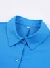 Kvinnors blusar skjortor BornLadies Cotton Linen Women Summer Set of Top With Shorts Blue 2 Piece Set Female Shorts Suits Pocket Shirt Outfit 220923