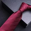 Bow Ties 2022 High Quality Wine Red Striped Men's Tie 8cm Polyester Silk Business Wedding Party Anniversary Neckties Gift Box