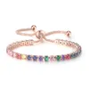 Bling Aesthetic Coloré Baguette Cubic Zirconia Tennis Bracelets avec Boîte-Cadeau Réglable pour Femme Iced Out Luxe Plaqué Or Esthétique CZ Pierre Poignet Bijoux