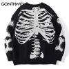 Men's Sweaters Hip Hop Gothic Knitted Streetwear Vintage Skull Knit Pullover Mens Autumn Casual Knitwear Green Black 220924