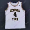 MITCH 2020 NEW NCAA GEORGIA TECHイエロージャケットジャージ4アッシャーカレッジバスケットボールジャージーホワイトサイズの若者すべてがステッチされています