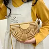 Evening Bags 2022 Brand Design Summer Ladies Luxury Handbags Casual Shopping Shoulder Half Round Bamboo Beach Mobile Wallets