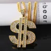 남성 Aolly Dollar Sign Inlaid Diamond Pendant Gold Necklace 2022 인기있는 유럽계 미국인 과장 힙합 성격 여성 트렌디 한 의류 액세서리