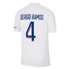 Piłka nożna Jersey Mbappe 7 Hakimi 30 10 fanów gracz 22 23 Sergio Ramos PSGS Maillots de Football Shirt 2022 2023 Marquinhos Verratti Hakimi Men Kit Kit Kit
