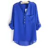 Blouses femme Chemises été élégant à manches longues col en V soie femmes chemisiers en mousseline de soie solide bleu noir blanc Blouse dames chemises femme Blusas 220923