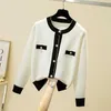Women's Sweaters sueter mujer 2022 Elegant Women Sweater and Cardigans Button Up Pearl Beading Black White Formal Knit Jacket jersey mujer T220925