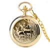 Pocket Watches Luxury Yellow Golden Double Mechanical Hand Wind Watch For Men Women Hollow Elk Case Pendant Necklace Chain Gift